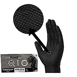 Corefood Power Tırtıklı Siyah Nitril Eldiven M Beden 50 Adet